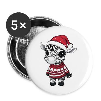 Zebra Weihnachten Comic - Buttons groß 56 mm (5er Pack) - Weiß - Vorne