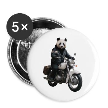 Biker Panda - Buttons groß 56 mm (5er Pack) - Weiß - Vorne
