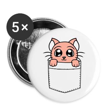 Petit chat mignon dans le sac sac de chemise à poche de poitrine - Lot de 5 grands badges (56 mm) - blanc - Devant