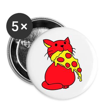 Katze Isst Salami Pizza Hunger Fast Food Essen - Buttons groß 56 mm (5er Pack) - Weiß - Vorne