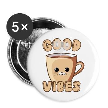 Tasse pour chat mignon - Lot de 5 grands badges (56 mm) - blanc - Devant