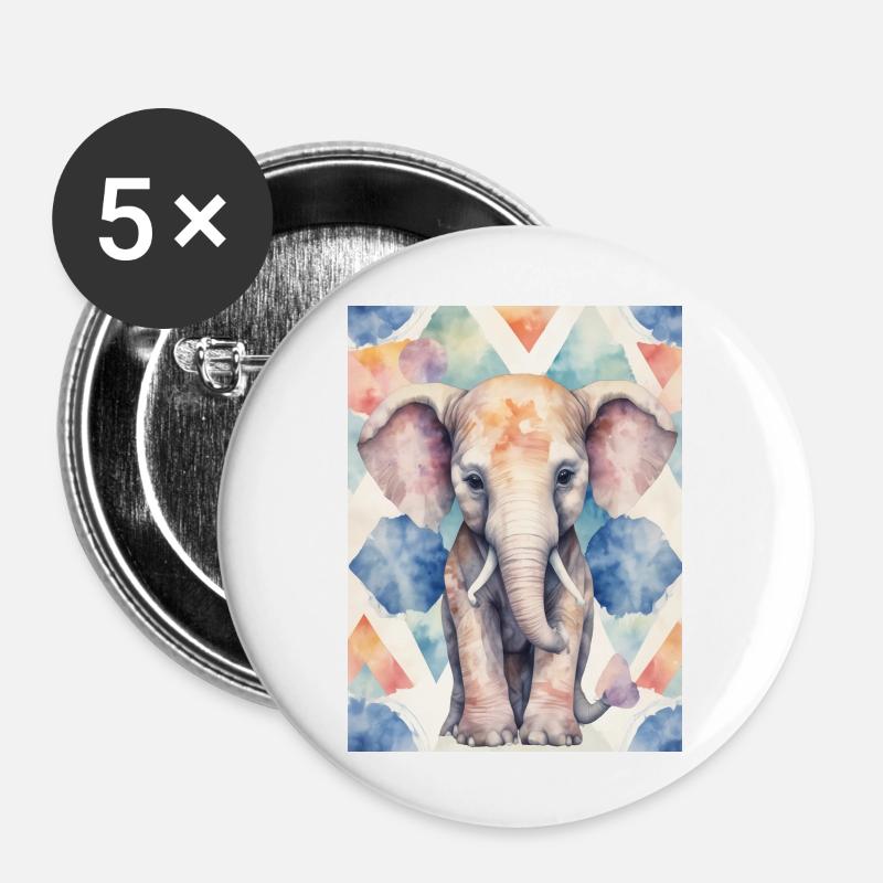 Colorful Elephant - Buttons large 2.2''/56 mm (5-pack) - white