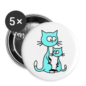 2 Curious Cats Looking Funny Mom Dad Child - Buttons large 2.2''/56 mm (5-pack) - white - Front