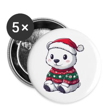 Bande dessinée de Noël ours polaire - Lot de 5 grands badges (56 mm) - blanc - Devant