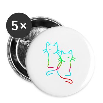 80er 90edr Rretro Vintage Katzen Katze Kätzchen - Buttons groß 56 mm (5er Pack) - Weiß - Vorne