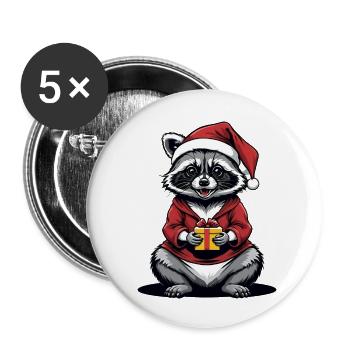 Cadeau de Noël du Père Noël raton laveur - Lot de 5 grands badges (56 mm) - blanc - Devant