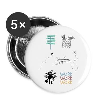 Travail vs vacances - Lot de 5 grands badges (56 mm) - blanc - Devant