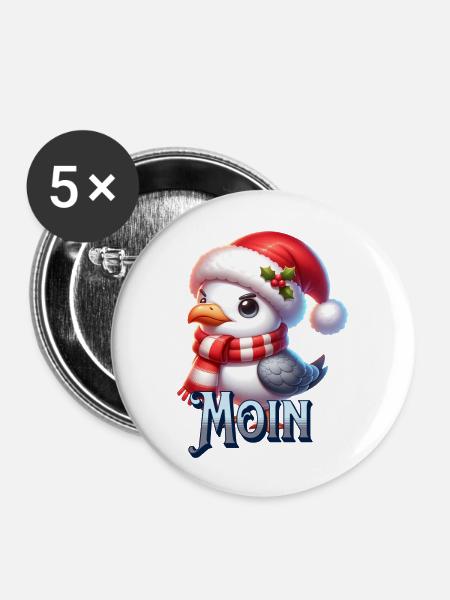 Moin Möwe Weihnachten - Buttons groß 56 mm (5er Pack) - Weiß