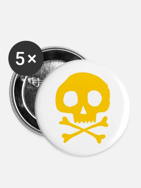 Schädel und Knochen - Buttons groß 56 mm (5er Pack) - Weiß