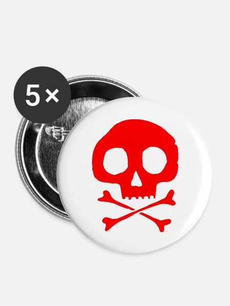 Schädel und Knochen - Buttons groß 56 mm (5er Pack) - Weiß