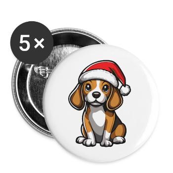 Beagle chien Noël mignon - Lot de 5 grands badges (56 mm) - blanc - Devant