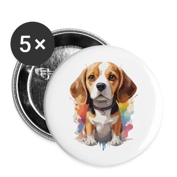 Portrait de chien beagle coloré - Lot de 5 grands badges (56 mm) - blanc - Devant