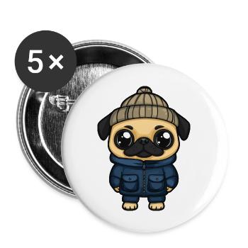 Pug Dog Stylish - Buttons large 2.2''/56 mm (5-pack) - white - Front
