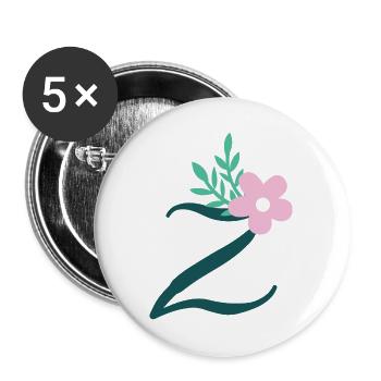 Elegant letter 'Z' with flowers - Buttons large 2.2''/56 mm (5-pack) - white - Front