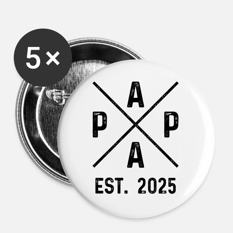 Papa Est. 2025 - Buttons groß 56 mm (5er Pack) - Weiß