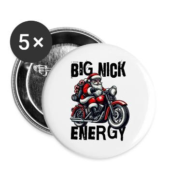 Big Nick Energy – Santa auf Motorrad - Buttons groß 56 mm (5er Pack) - Weiß - Vorne