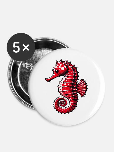 Seepferdchen - Buttons groß 56 mm (5er Pack) - Weiß