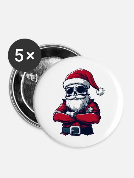 Weihnachtsmann Skull - Buttons groß 56 mm (5er Pack) - Weiß