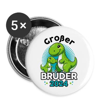 Dino Großer Bruder 2024 Geschwister - Buttons groß 56 mm (5er Pack) - Weiß - Vorne