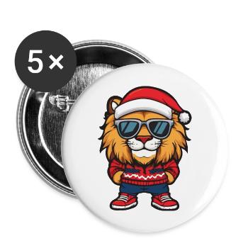 Lion Noël Bande dessinée Cool - Lot de 5 grands badges (56 mm) - blanc - Devant