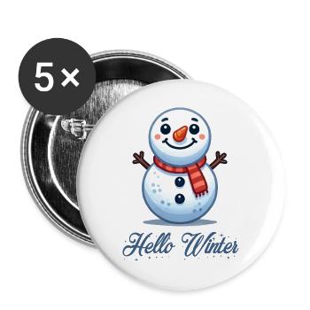 Snowman Schneemann Hello Winter - Buttons groß 56 mm (5er Pack) - Weiß - Vorne
