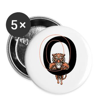 Buchstabe O Tiger - Geschenkidee - Buttons groß 56 mm (5er Pack) - Weiß - Vorne