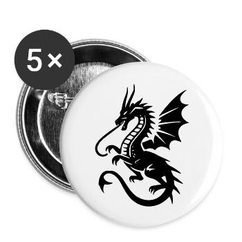 Drache - Buttons groß 56 mm (5er Pack) - Weiß - Vorne