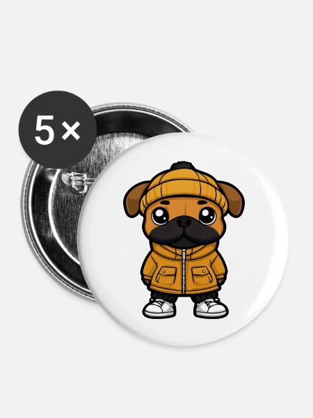 Boxer Dog Cartoon - Buttons large 2.2''/56 mm (5-pack) - white