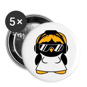 Pinguin DJ Girl Kleid Frau Kopfhörer Sonnenbrille - Buttons groß 56 mm (5er Pack) - Weiß - Vorne