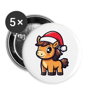 Cheval Noël - Lot de 5 grands badges (56 mm) - blanc - Devant