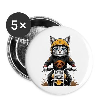 Cat Motocross Bike Cadeau Moto Supermoto - Lot de 5 grands badges (56 mm) - blanc - Devant