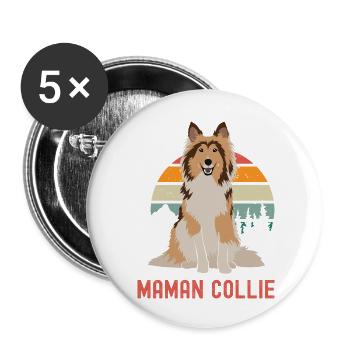 Maman border collie - Lot de 5 grands badges (56 mm) - blanc - Devant