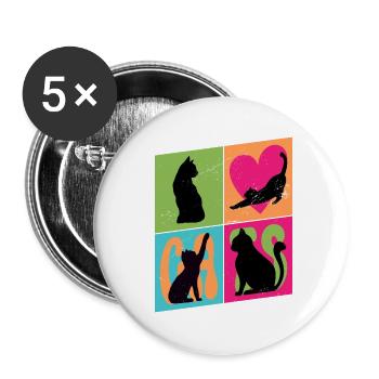 Katze Kätzchen Kater Silhouette Herz Bunt Kunst - Buttons groß 56 mm (5er Pack) - Weiß - Vorne