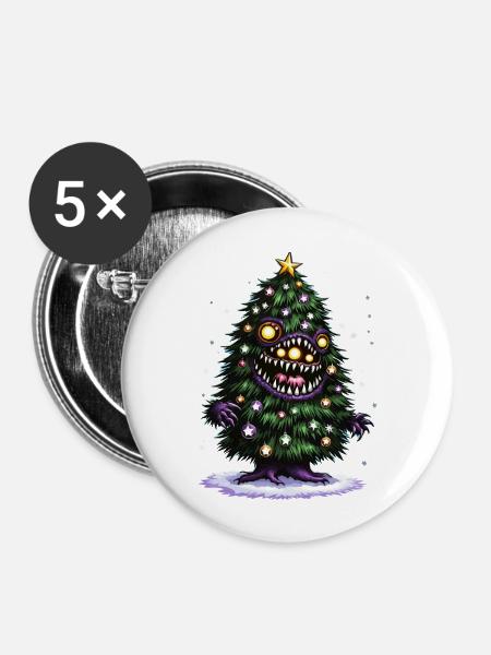 Weihnachtsbaum Monster - Buttons groß 56 mm (5er Pack) - Weiß
