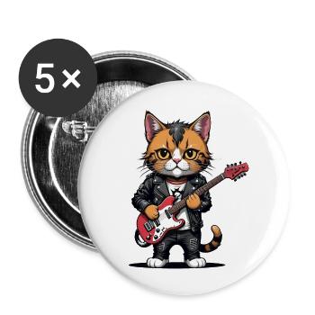 Cat Rocker Katze HardRock Geschenk - Buttons groß 56 mm (5er Pack) - Weiß - Vorne