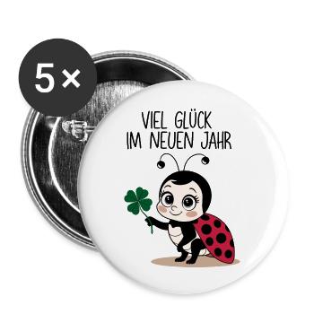 Marienkäfer Neujahr Silvester Glücksbringer Glück - Buttons groß 56 mm (5er Pack) - Weiß - Vorne