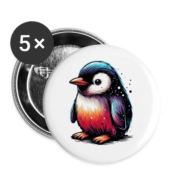 Pinguin - Buttons groß 56 mm (5er Pack) - Weiß - Vorne