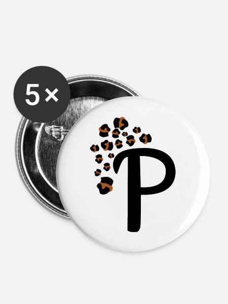 Buchstabe p Leopardenmuster - Buttons groß 56 mm (5er Pack) - Weiß