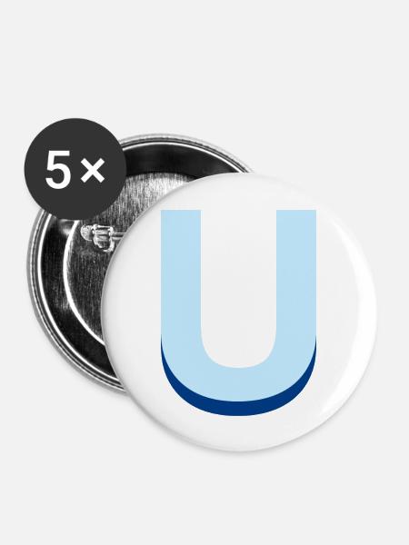 Pop und moderner blauer U-Buchstabe - Buttons groß 56 mm (5er Pack) - Weiß