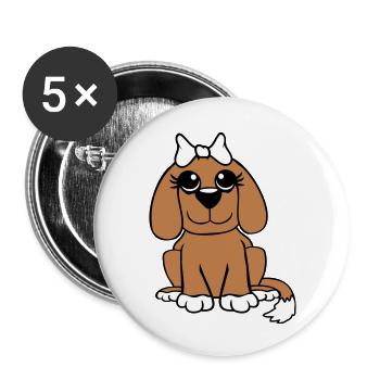 chien assis petit jolie dame arc femelle - Lot de 5 grands badges (56 mm) - blanc - Devant