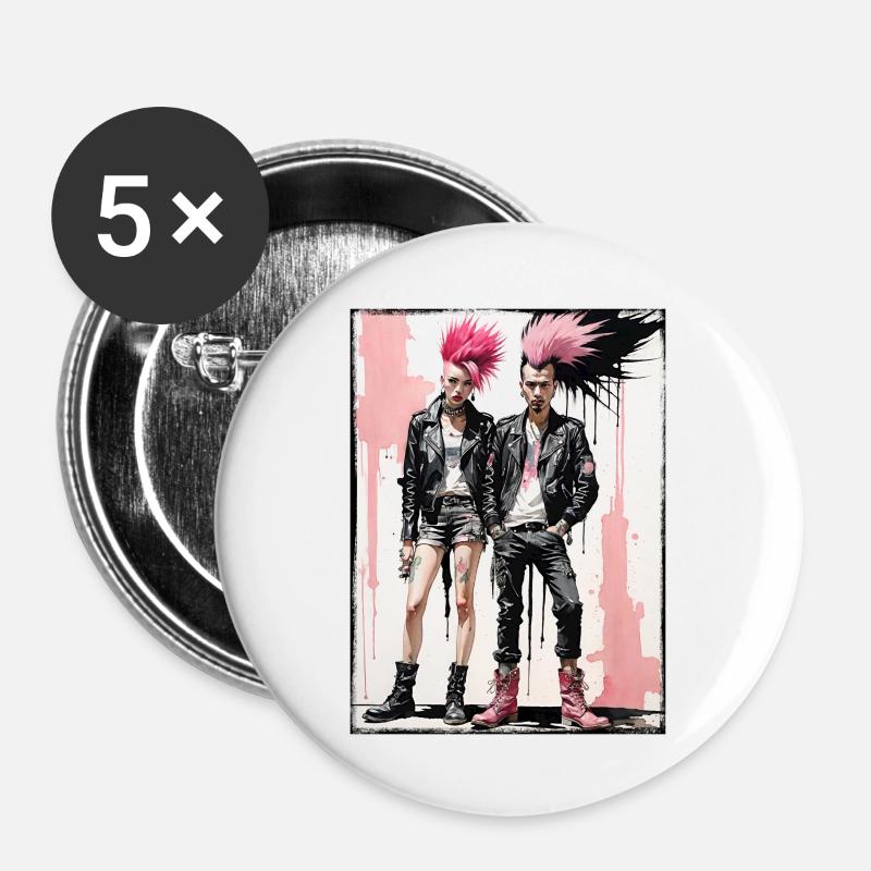 Pink Punk parade - Buttons large 2.2''/56 mm (5-pack) - white