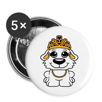 Chien Couronne Reine Fille Jolie Princesse Femme - Lot de 5 grands badges (56 mm) - blanc - Devant