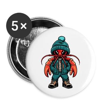 Hummer Krebs Lustig Winter - Buttons groß 56 mm (5er Pack) - Weiß - Vorne
