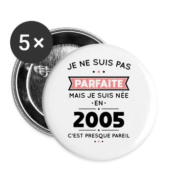 20 Year Anniversary - Not perfect but born 2005 - Buttons large 2.2''/56 mm (5-pack) - white - Front