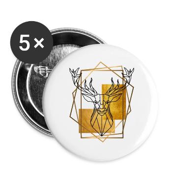 Hirsch Hirschgeweih Tier Geometrisch Gold Kunst - Buttons groß 56 mm (5er Pack) - Weiß - Vorne