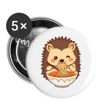 Ein süßer Igel mag Nudelsuppe - Buttons groß 56 mm (5er Pack) - Weiß - Vorne