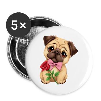 Mops Hund - Buttons groß 56 mm (5er Pack) - Weiß - Vorne