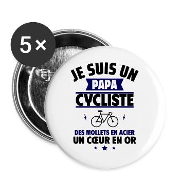 Cadeau fête des pères Papa cycliste en or,vélo - Lot de 5 grands badges (56 mm) - blanc - Devant