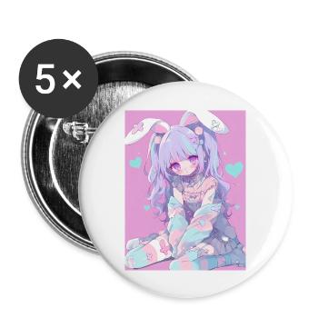 Hase Bunny Girl Anime Manga Pastel Goth Geschenk - Buttons groß 56 mm (5er Pack) - Weiß - Vorne