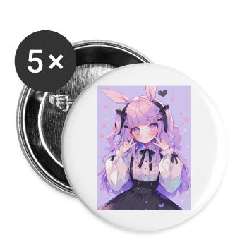 Hase Bunny Girl Anime Manga Pastel Goth Geschenk - Buttons groß 56 mm (5er Pack) - Weiß - Vorne